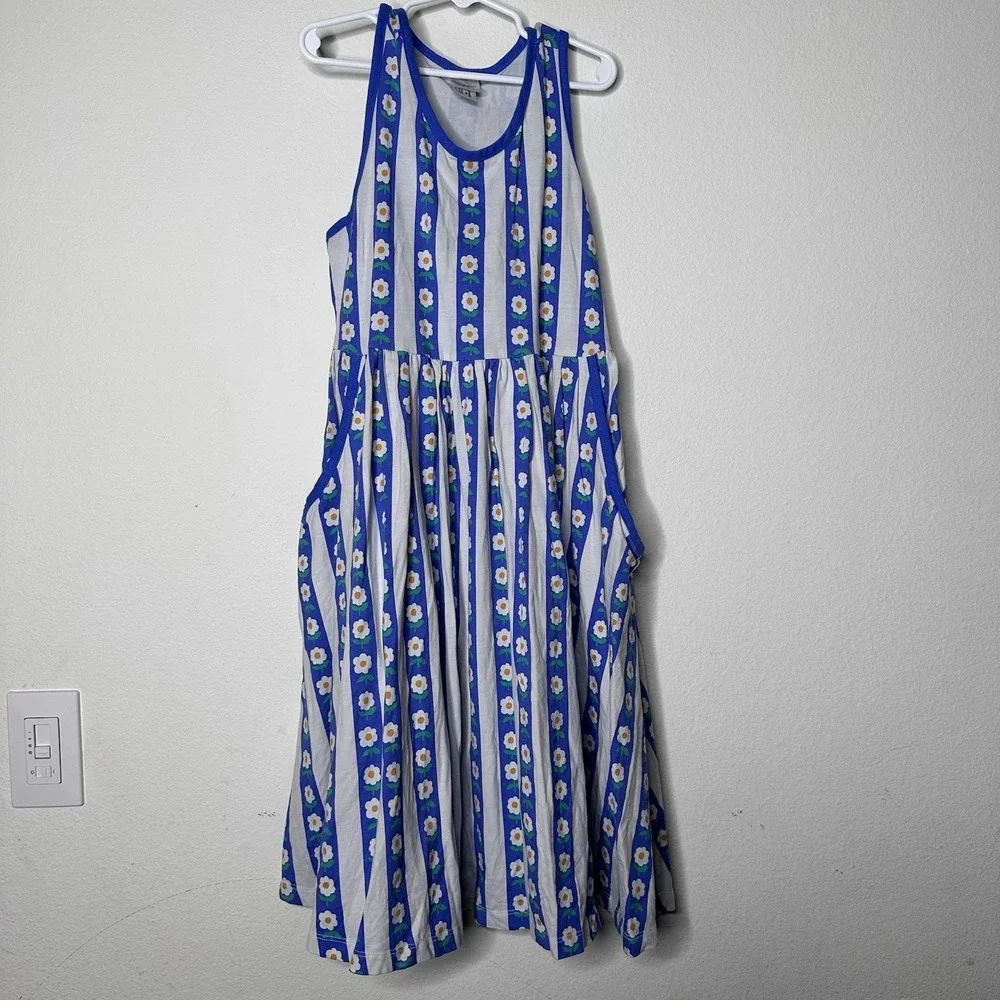 Hanna Andersson Girls Size 12 Summer Dress Pockets Floral Blue White